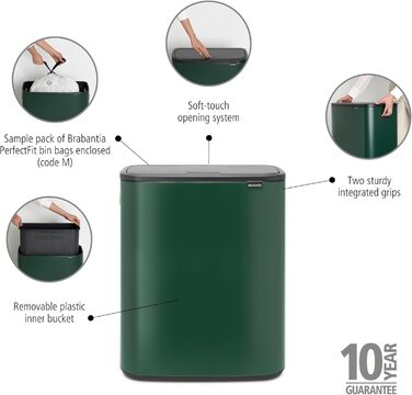 Сміттєвий бак Brabantia білий 60 літрів з внутрішнім відром (Pine Green)