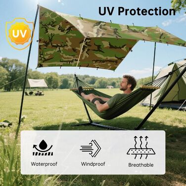 FREE SOLDIER Camo Tarp - 3m x 3.2m Waterproof Shelter - Ultralight Tent Footprint, UV Protection, Camping Sun Shade