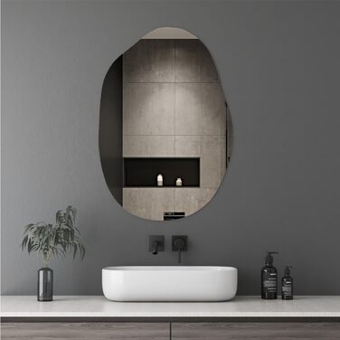 Дзеркало Boromal Spiegel чорне 40x60 см з металевим обрамленням для ванної, туалету, спальні (55x80 см, асиметричний стиль D)