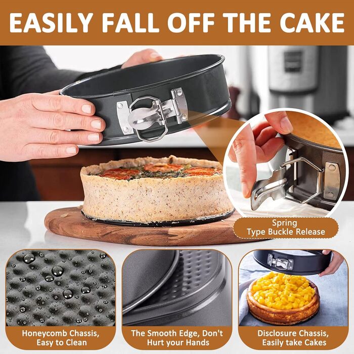 Набір форм для випічки 4 шт. (16/20 см круглі, 22/26 см кутові), вуглецева сталь з антипригарним покриттям, знімний дно, сірий