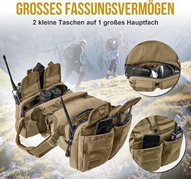 Шлейка для собак OneTigris з рюкзаком, Hoppy Caper 3.0 для піших прогулянок та хайкінгу, рюкзак для собак середніх та великих порід, 2 основні кишені, 4 додаткові кишені - Зелений (L, Коричневий)