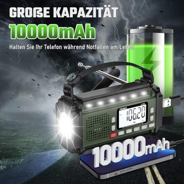 Радіо PRUNUS J-924S AM/FM/SW: Кисневе радіо, радіоприймач для надзвичайних ситуацій з сонячною панеллю, акумулятором 10000mAh, ліхтариком, SOS-сигналом та функцією зарядки телефону. Ідеально для відпочинку на природі, відключень електроенергії та надзвича