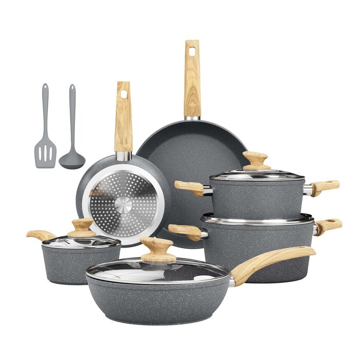 Набір посуду Kitchen Academy індукційний 10 предметів, гранітне антипригарне покриття, товстостінний, без PFOA/PFAS