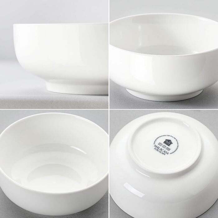 Набір супових та салатних мисок MALACASA Regular Weiß (3шт, 3.4л, 1.8л, 0.8л) з порцеляни. Ідеально для супу, салату, рамену, фруктів та мюслі.