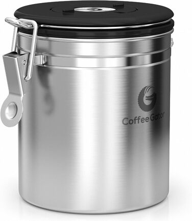 Набір кавових контейнерів Coffee Gator з нержавіючої сталі (2 шт.) - для кави в зернах та меленої, з датою, CO2-вентилем та мірною ложкою