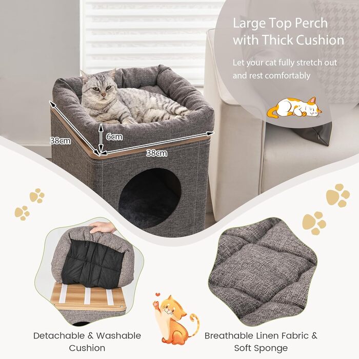 Котячий будиночок SOARS з когтеточкою, 3 яруси, 2 будиночки та ліжко, когтеточний комплекс для котів