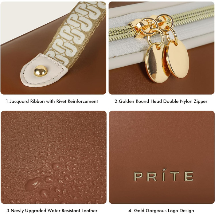 Косметичка велика містка для подорожей, водонепроникна з PU-шкіри, з прозорими роздільниками та ручкою (M, темно-коричнева)