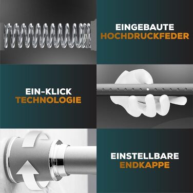 Штанга для штор 120-170см, сіра, Ø 32 мм, без свердління - для вікон, кімнат, кухні