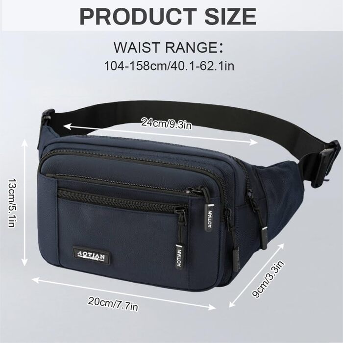 Поясна сумка на пояс для чоловіків та жінок, сумка на пояс з блискавкою, багатофункціональна сумка через плече, 5 відділень, спортивна сумка на стегно для активного відпочинку, туризму, кемпінгу, велоспорту (#1 Синій-a)