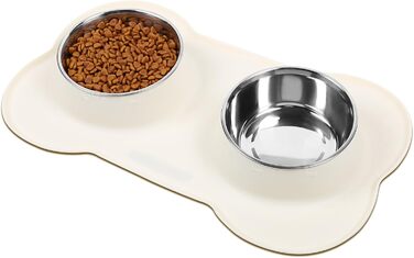 Миска для собак VIVAGLORY Splashfree - не розливається, з нержавіючої сталі та силіконовим килимком, 1310 мл, для кемпінгу, колір слонова кістка