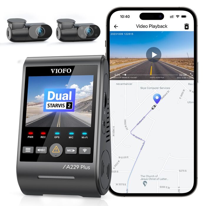 Відеореєстратор VIOFO A229 Plus 2K+2K+1080P, 3 камери, STARVIS, HDR, GPS, Wi-Fi 5GHz, нічна зйомка 2.0, голосове управління