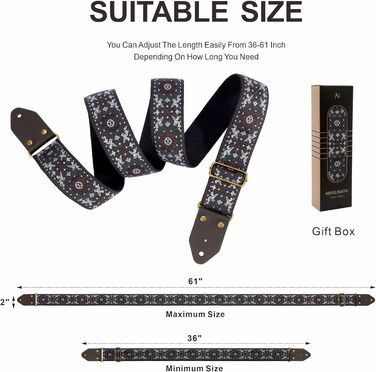 Гітарний ремінь Nefelibata з жаккардової бавовни з шкіряними кінцями Crazy Horse для бас-гітари, електрогітари та акустичної гітари. Подарунок для дітей та гітаристів