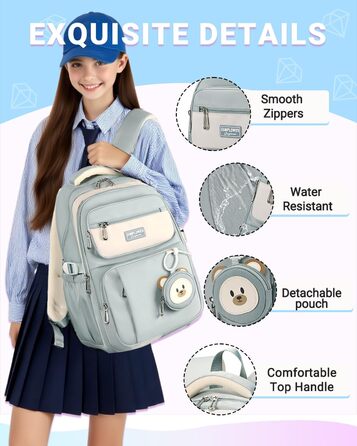 Дитячий рюкзак для дівчаток Kinderrucksack: 32L, для 2-10 класу, легкий, з дихаючою спинкою та м'якими лямками | З нагрудним ременем | Рюкзак для школи, підлітка 8+