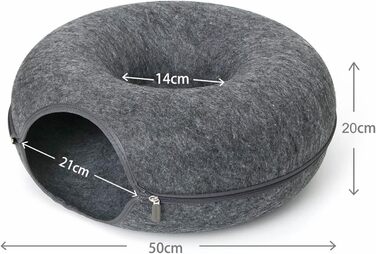 Lucky Sign - Cat Cave Cat Tunnel Felt Cat Bed Multifunctional Cat Sofa Cozy Cat Toy for Endless Fun Cat Basket Cat Cushion, 50x50x20cm - Dark Grey