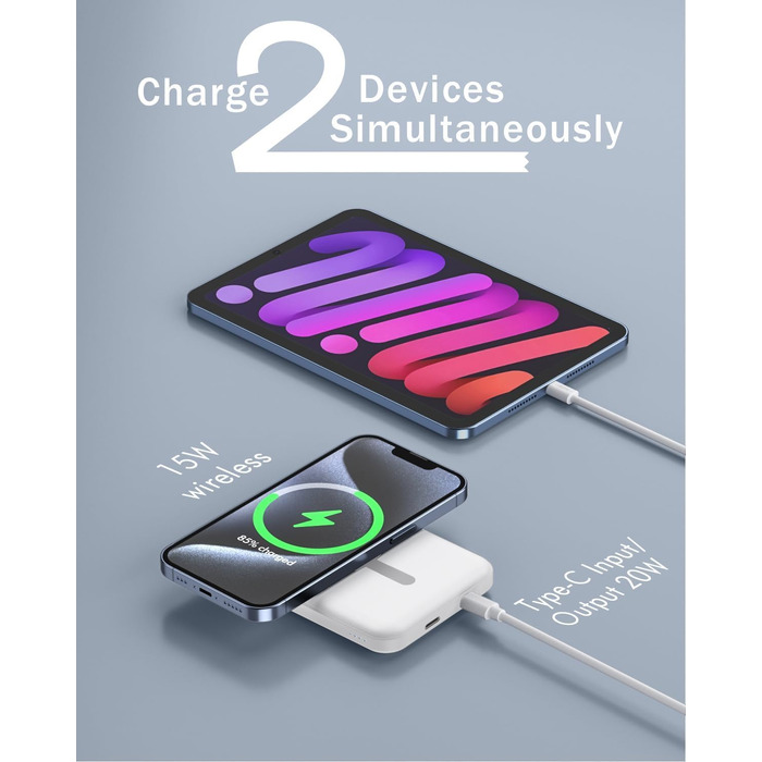 Магнітний бездротовий Power Bank 10000mAh 20W з швидкою зарядкою для iPhone 17 16 15 14 13 12 Pro Max, iPad, Samsung Galaxy