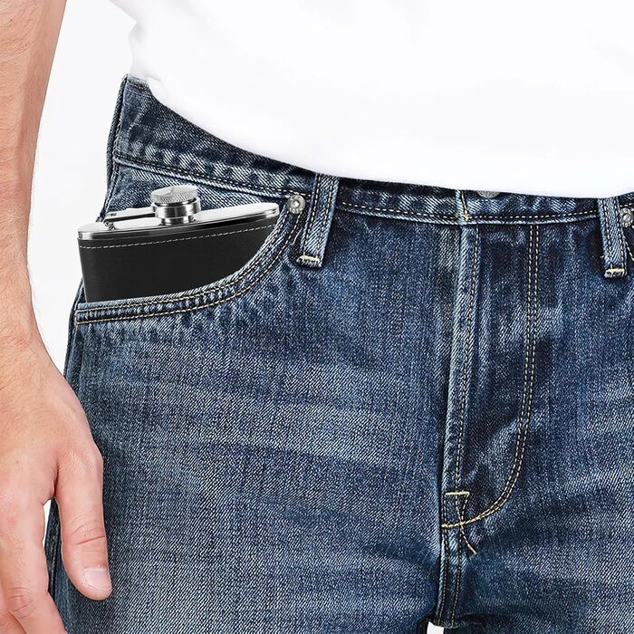 Фляга Vasmeiy з нержавіючої сталі, 227мл, чорна, полірована, для алкоголю, компактний набір для стильного відпочинку