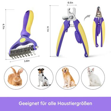 Ножиці для грумінгу котів та собак, щітка для видалення підшерстка, гребінець для собак - щітка для довгошерстих та короткошерстих, самоочисна щітка для тварин