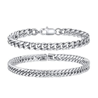 Чоловічий браслет з нержавіючої сталі 2 шт. - браслети для чоловіків срібного/чорного/золотого кольору. Браслет-танцюрист 19/21/23 см. Подарунок для чоловіка, батька, сина, друга, чоловіка, брата. (Срібло (6 мм ширина), 21.0 см)
