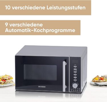 Мікрохвильова піч Severin 3-в-1 з грилем та конвекцією до 200°C, міні-піч, 25л, чорна, MW 7752