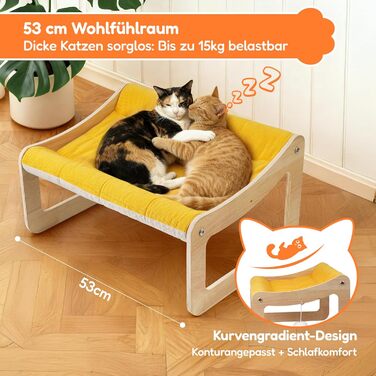 Крак-стійка для котів з великим ліжком Luxus, жовта | З міцного березового дерева, сизаль, 25 кг, біо-льон