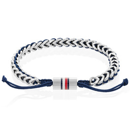 Браслет чоловічий Tommy Hilfiger з нержавіючої сталі та нейлону, синій з регульованим замком