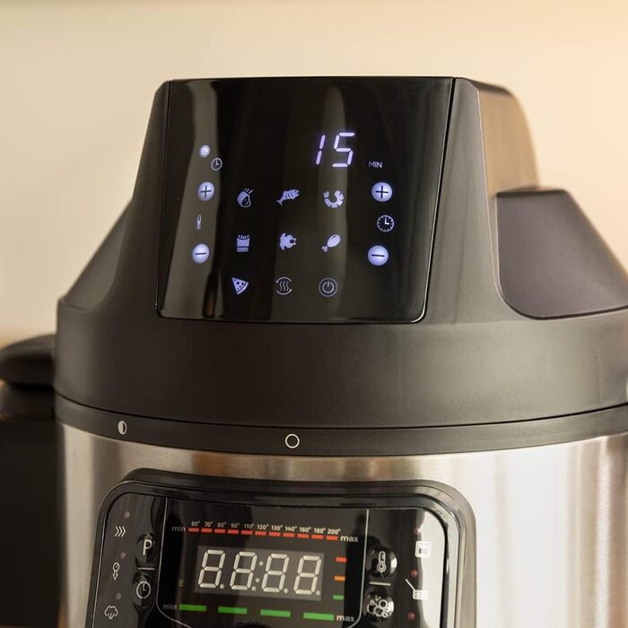 Cecotec programmable oven with GM H Fry Air Fryer head. Multifunction kitchen robot, 6-liter capacity, forward-opening lid, 24-hour programmable, adjustable temperature, recipe book Model H Fry
