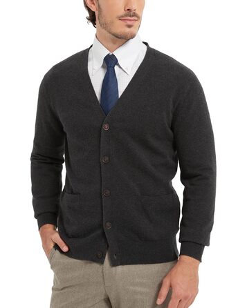 Чоловічий кардиган Kallspin з бавовни, V-подібний виріз, довгий рукав, на кнопках та з кишенями (темно-сірий, 3XL)