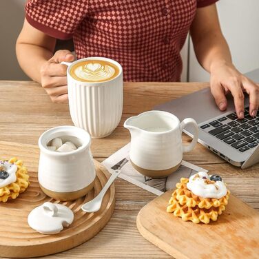 Hasense Ceramic Sugar and Milk Pitcher Set - White Coffee Tea Service for Wedding Gift & Home Decor