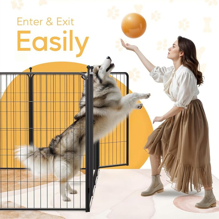 Металевий вольєр для собак, 61 см, 8 панелей, чорний. Ідеально для дому, вулиці, кемпінгу, саду, тераси.