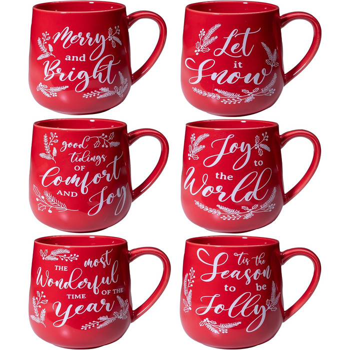 Керамичні чашки для кави LEHAHA, 4 шт., червоні, з різдвяним дизайном, з порцеляни, для кави, молока, чаю, гарячого шоколаду, підходить для миття в посудомийній машині та використання в мікрохвильовій печі