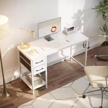 Cubiker Computer Desk for Home Office with Drawers, 100 cm Small Desk for Studying and Writing, modern simple PC table, Brown 100 x 48 cm Brown
