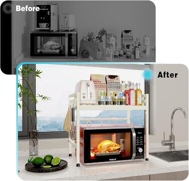 Регульована підставка для мікрохвильової печі, 2-рівнева, розширювана, з вуглецевої сталі, з 8 гачками, для кухні