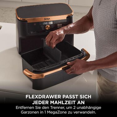 Ninja Foodi FlexDrawer Dual Zone Фритюрниця з гарячим повітрям 10.4л, чорно-мідна AF500EUCP - мультипекарка 7-в-1 з антипригарним покриттям