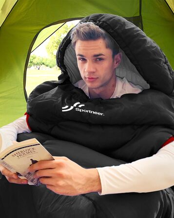 Сплячий мішок Sportneer Outdoor - ковдровий спальний мішок 3-4 сезони для дорослих, теплий, для кемпінгу, подорожей та активного відпочинку, 220x85 см, чорний