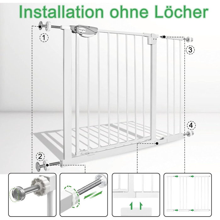 Захист для воріт/дверей від UISEBRT: сітка безпеки для дітей без свердління, 75-85 см, автоматичне закриття, метал, білий