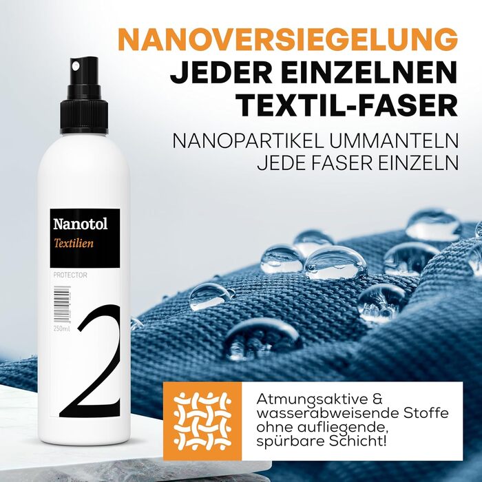 Nano-impregnation spray with lotus effect for leather, suede, fabric - Nanotol Textile Protector - care spray for clothing, shoes and all kinds of outdoor textiles.
