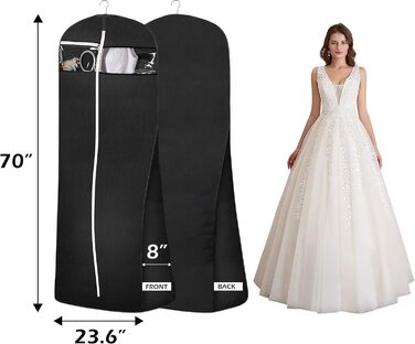 Чохол для сукні MISSLO, 177см, чорний: дихаючий, з кишенями, для вечірньої сукні, костюма, весільної сукні, у подорож