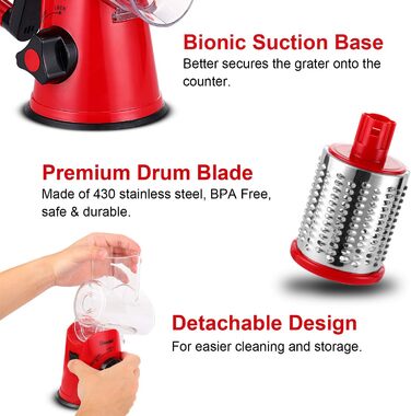 Трояк для овочів та сиру з 3 наборами терлок, червоний, 3 леза