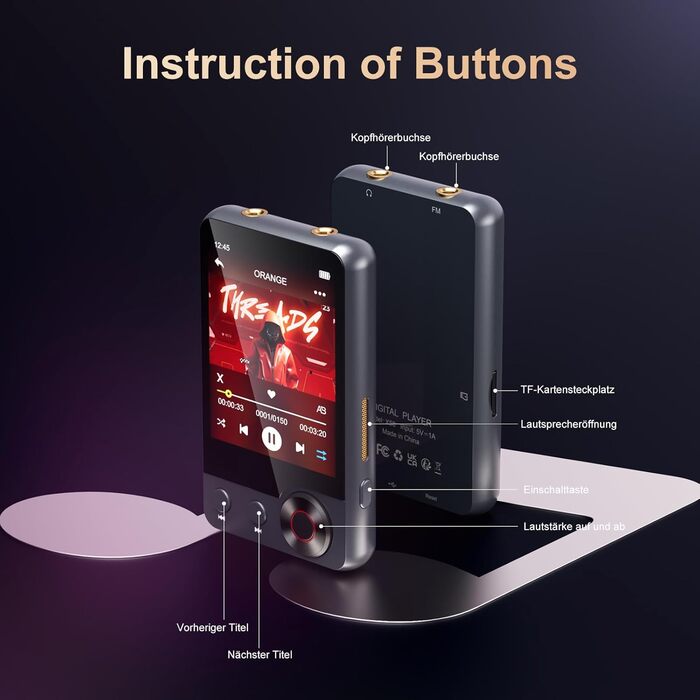 MP3-плеєр 128GB з Bluetooth 5.3, 2.4