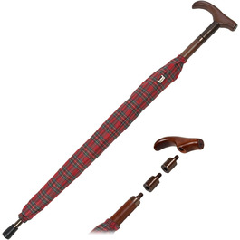 iX-brella Folding Umbrella with Adjustable Height and Wooden Handle - Red Checkered Small