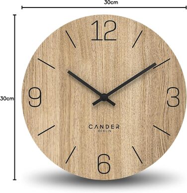Cander Berlin MNU 2725 D Wall Clock Wood Silent 25 cm Modern Oak Veneer Vintage No Ticking Sounds Kitchen Living Room Analog