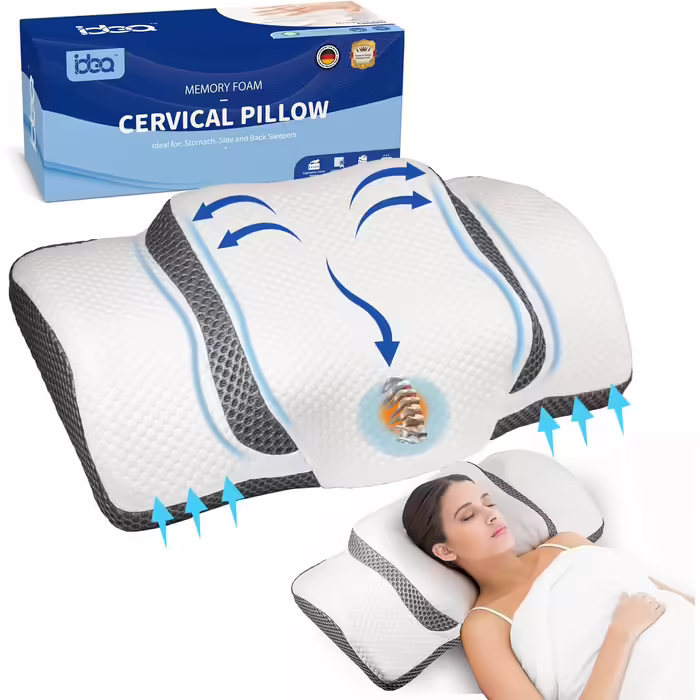 IDEA Orthopedic Pillow, Ergonomic Neck Pillow Head Pillow, Memory Foam Pillow Original for Side, Back & Stomach Sleepers, Neck Support Pillow for Men, Women (67.3 x 38.2 x 13.8/3cm)