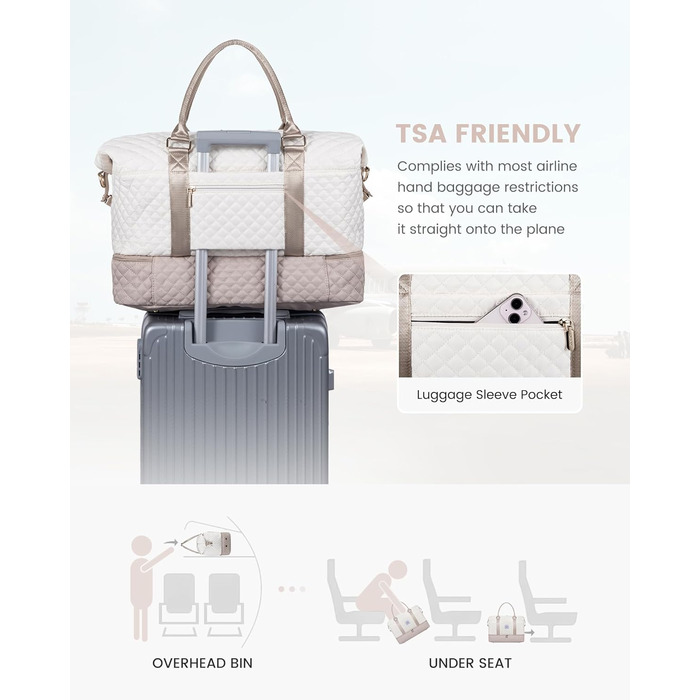 Спортивна сумка LOVEVOOK для жінок, велика ручна поклажа, дорожня сумка-дуffel, містка для подорожей, сімейна, для фітнесу, басейну, лікарні, догляду за дитиною (2 шт., бежевий, рожевий)