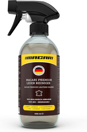 Macari Leather Care 500ml Balsam + 500ml Cleaner + 2 Sponges + Leather Brush Premium Leather Cleaner Set Beeswax for Leather Couch, Car, Furniture, Jacket, Clothing, Sofa, Handbag, Shoes, Saddle Leather Fat (500ml Leather Cleaner)