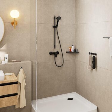 hansgrohe Vernis Blend Shower Set, water-saving showerhead with shower hose and shower rod 0.65m, hand shower with 2 spray patterns, Chrome (Matte Black)