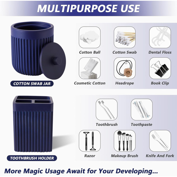 Набір аксесуарів для ванної кімнати XLHOMO, 5 шт. з штучного каміння: диспенсер для мила/лосьйону, тримач для зубних щіток, чашка, тримач для ватних паличок, піднос для косметики. Організатор для дому, світло-морський колір