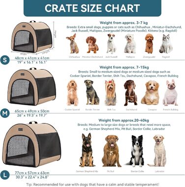 Складана переноска для собак Petfit для маленьких собак і котів, портативна та з гарною вентиляцією, для дому, з вигнутим дахом, переноска-ліжко для собак з анти-відкриваючим блискавкою та подушкою (Хакі, M)