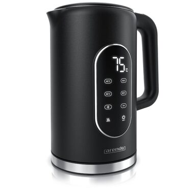 Електричний чайник Arendo з регулюванням температури, нержавіюча сталь, подвійні стінки Cool Touch, дисплей, бездротовий, 2200 Вт, 1.7л, захист від перегріву, функція підтримання тепла, чорний