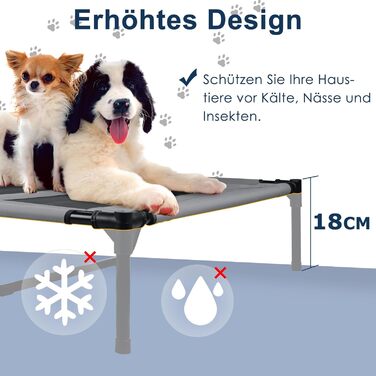 Підвищене ліжко для собак UISEBER 92x76x92 см, Outdoor з дахом, для великих собак до 50 кг, водонепроникне, сіре+чорне 【L】