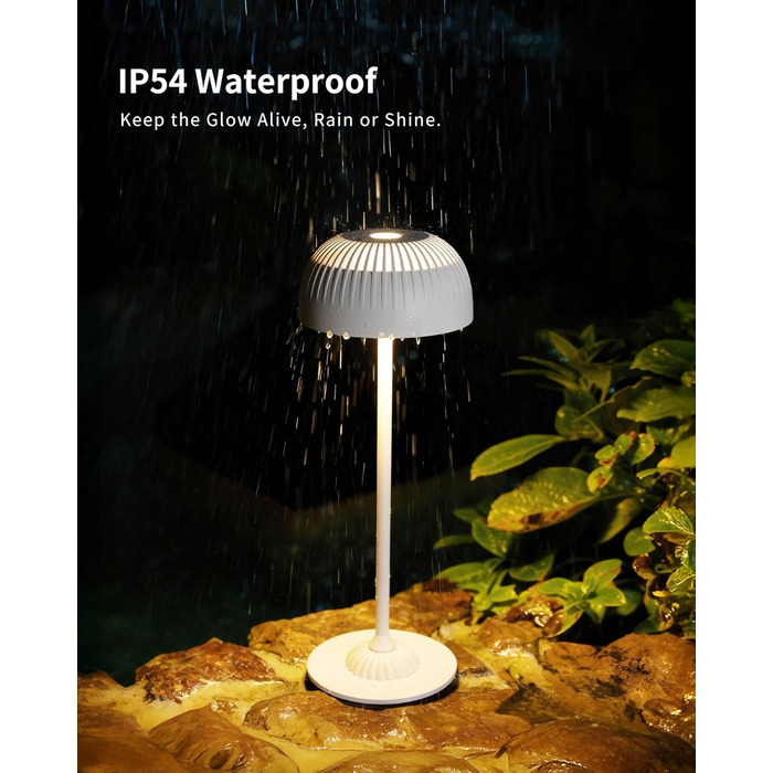 Світлодіодна настільна лампа бездротова LED для вулиці та дому, диммована, з акумулятором 5200mAh, водонепроникна IP54, чорна (D-біла)